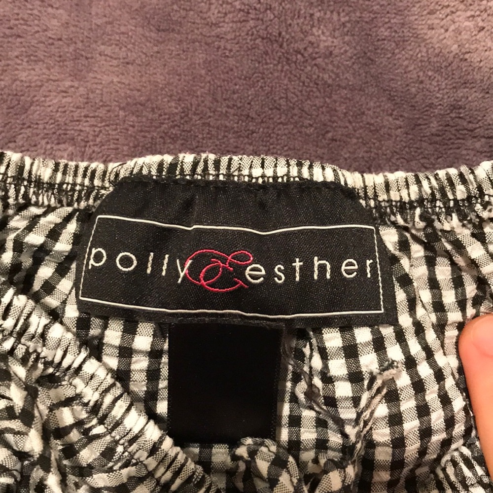 off the shoulder checkered top w/small bow - Picture 2 of 2